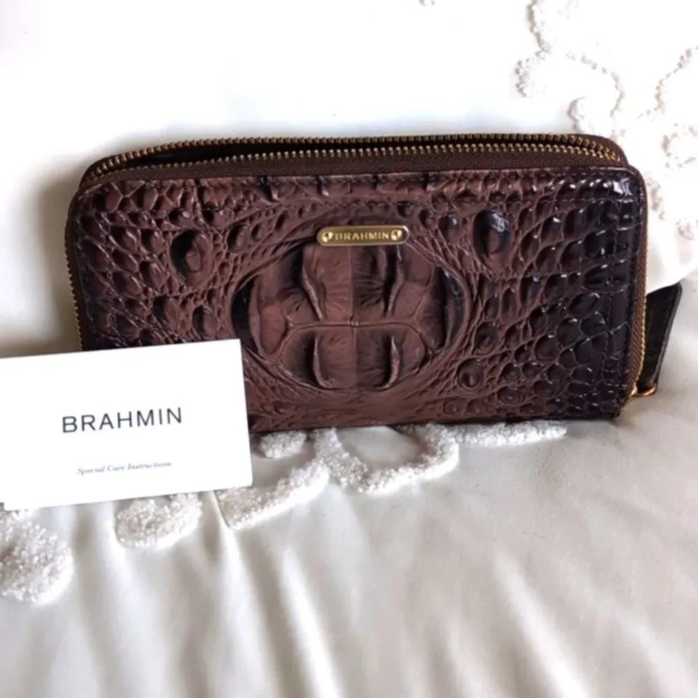 BRAHMIN Vintage SURI BROWN MELBOURNE GENUINE LEATHER ZIP AROUND WALLET